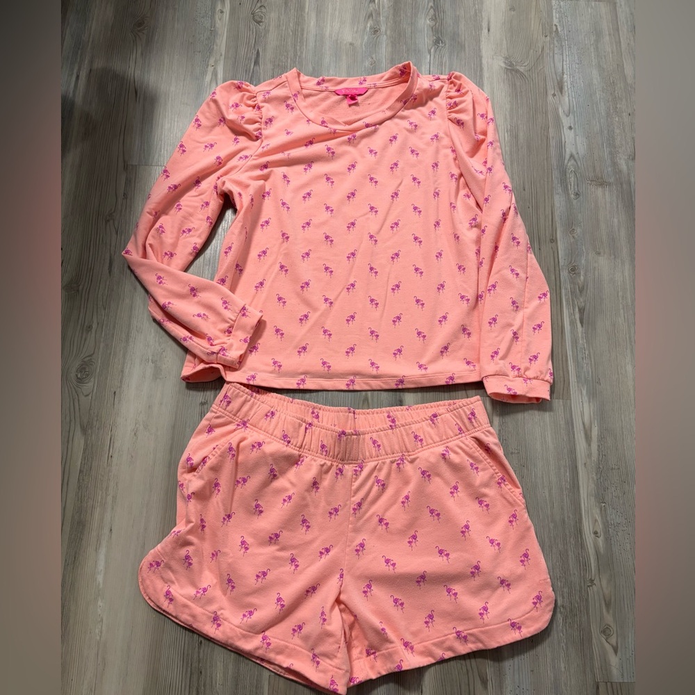 Lilly Pulitzer Coral and Pink Flamingo Print Pajama Set